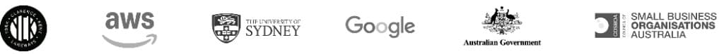 Partner logos: YCK Laneways, AWS, The University of Sydney, Google, Australian Government, and Council of Small Business Organisations Australia.