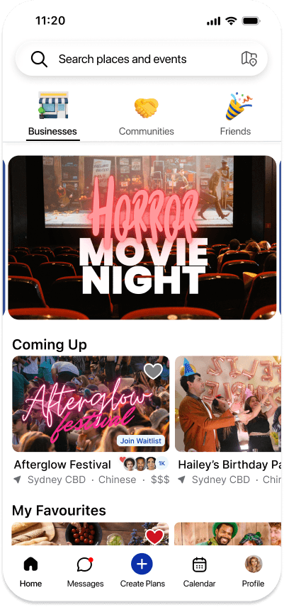 GoodTimes home screen showing places, communities, and events to discover